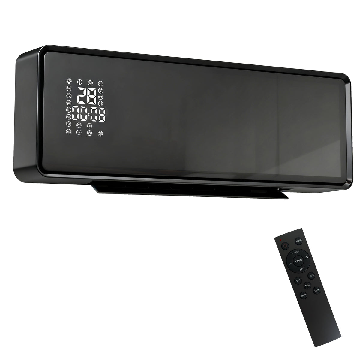 Chauffage mural en céramique 1000/2000W, radiateur électrique, ventilateur, thermostat, minuterie, 54x18,7x12,3cm, noir