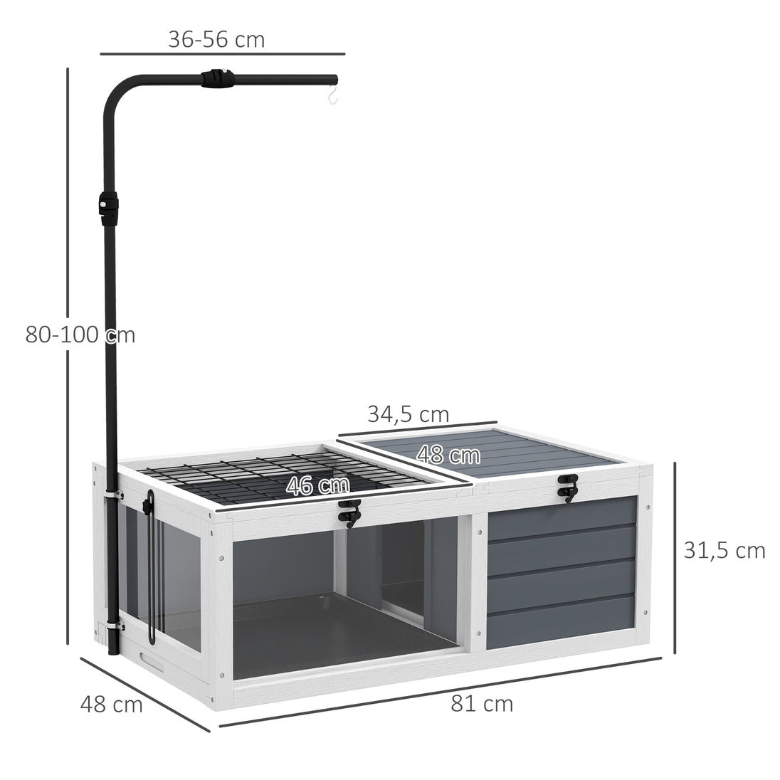 Maison enclos cage pour petit animal tortue avec 2 espaces support de lampe réglable 81 x 48 x 31,5 cm gris Aosom