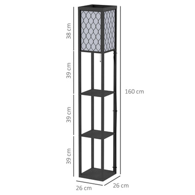 Lampadaire étagère Lampe étagère 26L x 26l x 160H cm 4 Niveaux MDF Noir Motif nid d'abeille