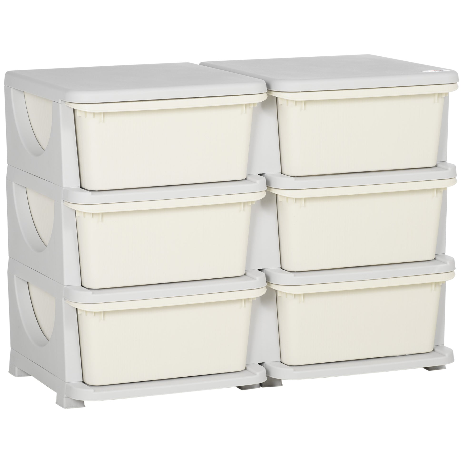 Organisateur de jouets pour enfants à 3 niveaux avec 6 tiroirs, boîtes de rangement en plastique, 75x37x56,5cm, crème