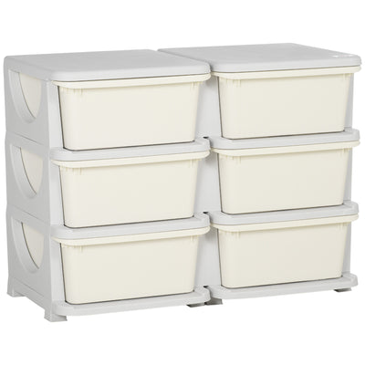 Organisateur de jouets pour enfants à 3 niveaux avec 6 tiroirs, boîtes de rangement en plastique, 75x37x56,5cm, crème
