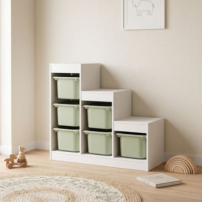 Meuble de rangement pour jouets des enfants avec 6 bacs amovibles, 3 niveaux de rangement, 96 x 38,5 x 90, vert