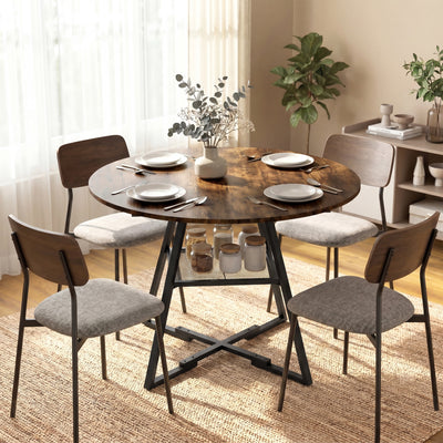 Table à manger ronde pour 4 personnes, Ø 100 x 76 cm, table de cuisine avec large plateau et étagère, brun rustique