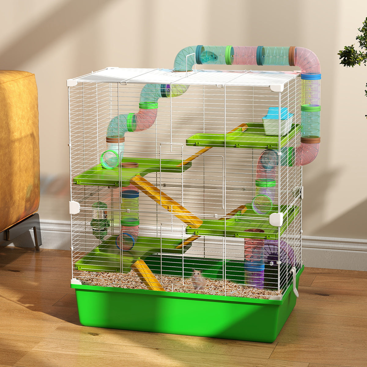 Grande cage pour hamsters cage pour rongeur 5 niveaux avec tunnels abreuvoir roue maisonnette échelles