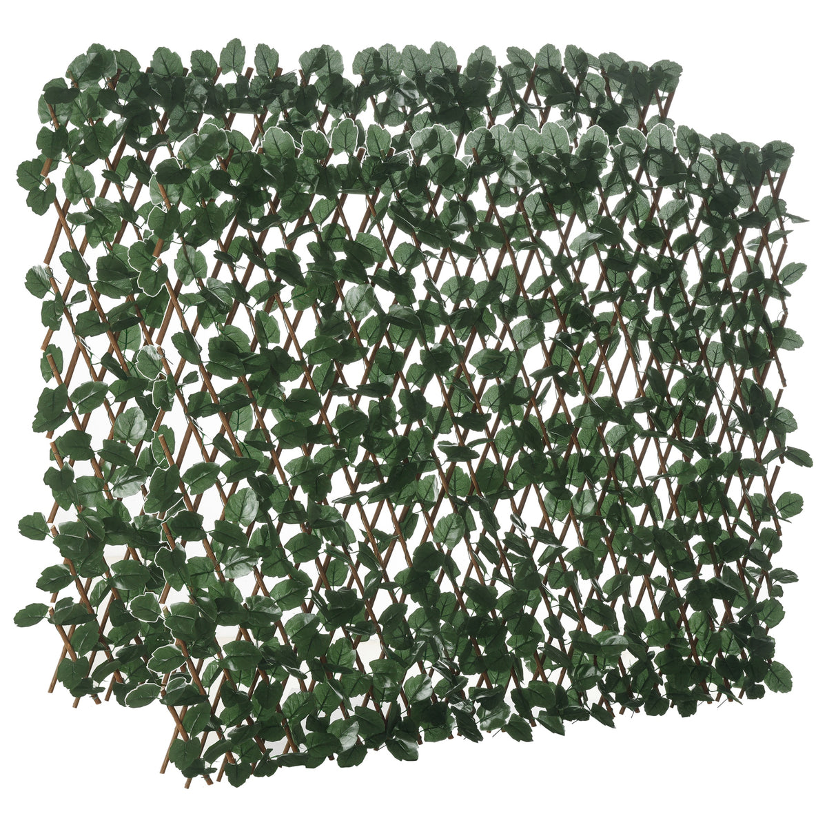 Haie artificielle feuilles murale brise-vue 2 panneaux longueur ajustable 295 x 70 cm treillis extensible en PE vert