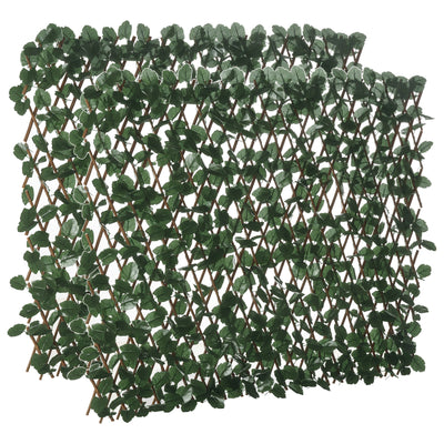 Haie artificielle feuilles murale brise-vue 2 panneaux longueur ajustable 295 x 70 cm treillis extensible en PE vert