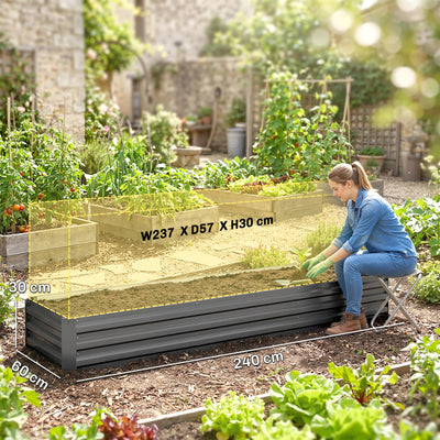 Carré potager rectangulaire, lit de jardin surélevé en acier galvanisé, fond ouvert, 240 x 60 x 30 cm, gris foncé
