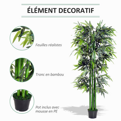 Bambou Artificiel XXL 1,80H m arbre artificiel Feuilles denses réalistes Pot Inclus Noir Vert