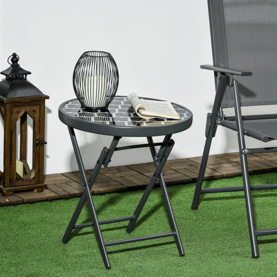Table basse pliante table d'appoint pliante plateau en verre trempé motifs noirs et blancs en métal Ø 45 x 50 cm noir