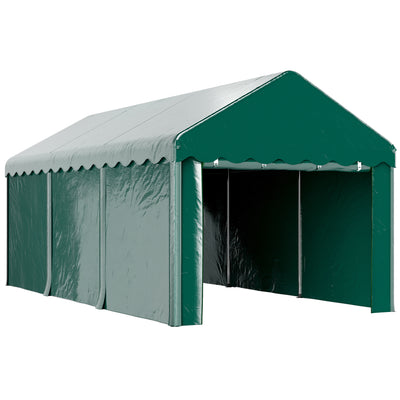 Tente garage carport 3 x 6m Auvent de voiture robuste avec 2 portes enroulables, toile 200g PE, vert