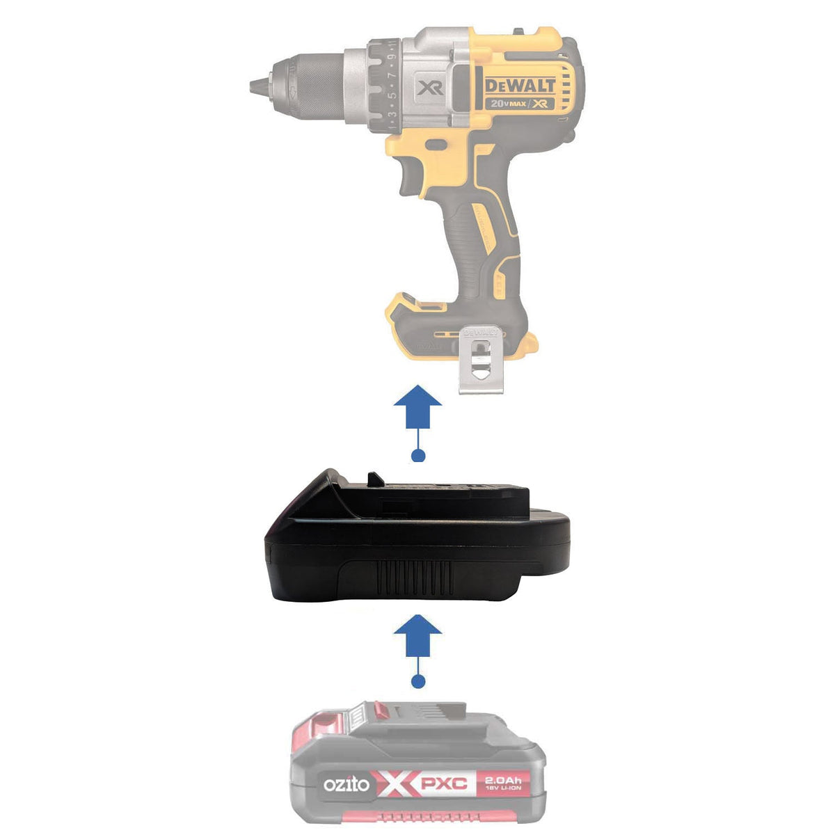 Ozito PXC 18V to DeWalt 20V Battery Adapter Power Tools Adapters