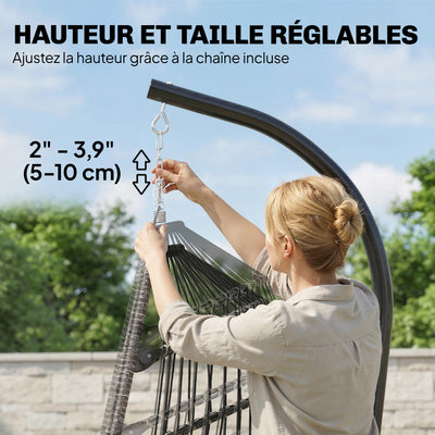 Fauteuil suspendu avec support, chaise suspendue pliante avec repose-pieds rétractable, gris clair