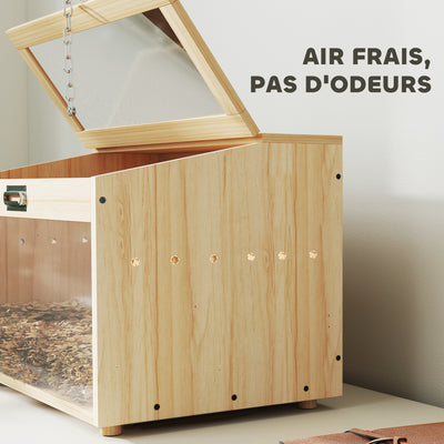 Cage à hamster en bois, cage à souris avec couvercle ouvrable, fenêtre en acrylique 55 x 35 x 35 cm, effet bois naturel