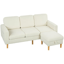 Canapé 3 places avec repose-pieds, canapé en velours côtelé, assise et dossier rembourrés, 192x138x85cm, beige