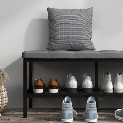 Banc à chaussures avec coussin rembourré et étagère de rangement, banc d'entrée pour couloir, chambre, 90x41x40cm, gris