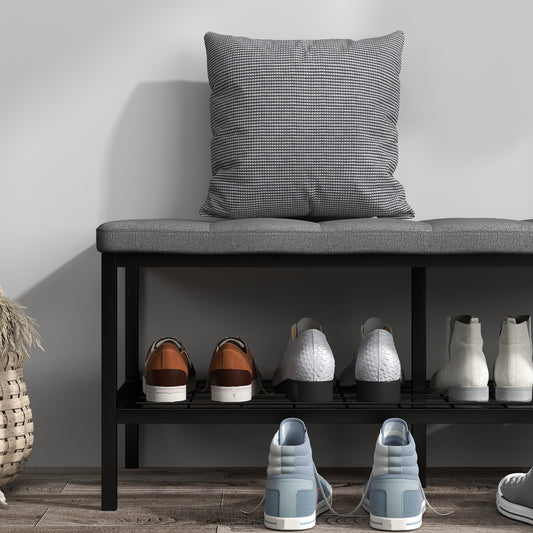 Banc à chaussures avec coussin rembourré et étagère de rangement, banc d'entrée pour couloir, chambre, 90x41x40cm, gris