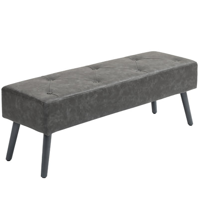 Banc bout de lit banquette capitonnée style vintage 114 x 38 x 42 cm piètement bois revêtement gris