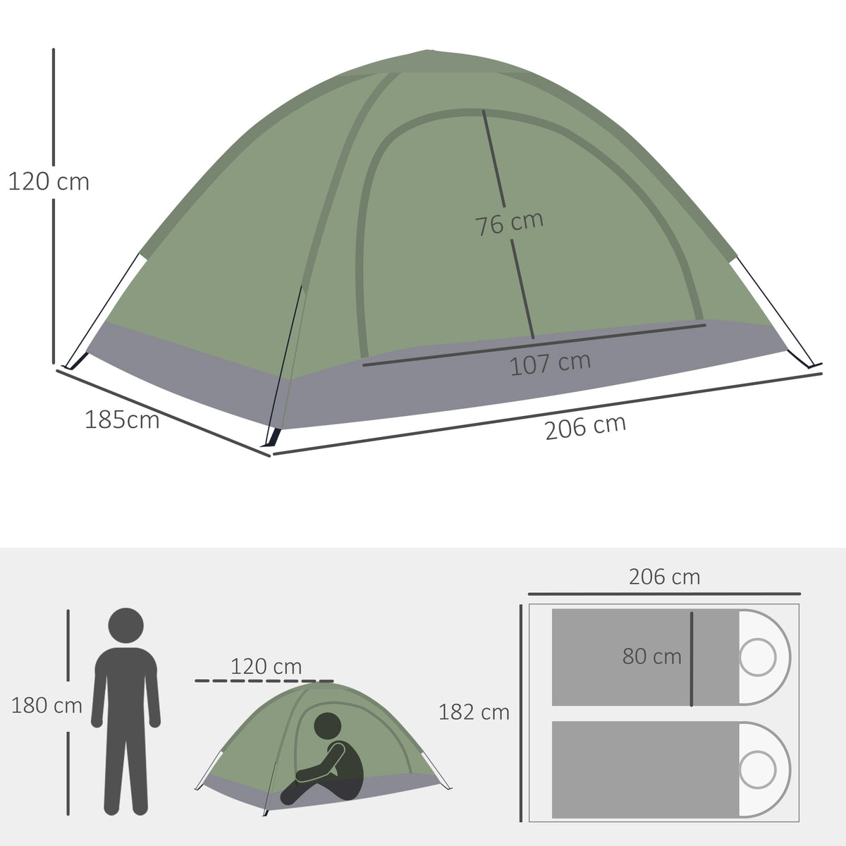 Tente de camping 2 personnes camouflage tente dôme légère ventilée facile à monter avec portes zippées