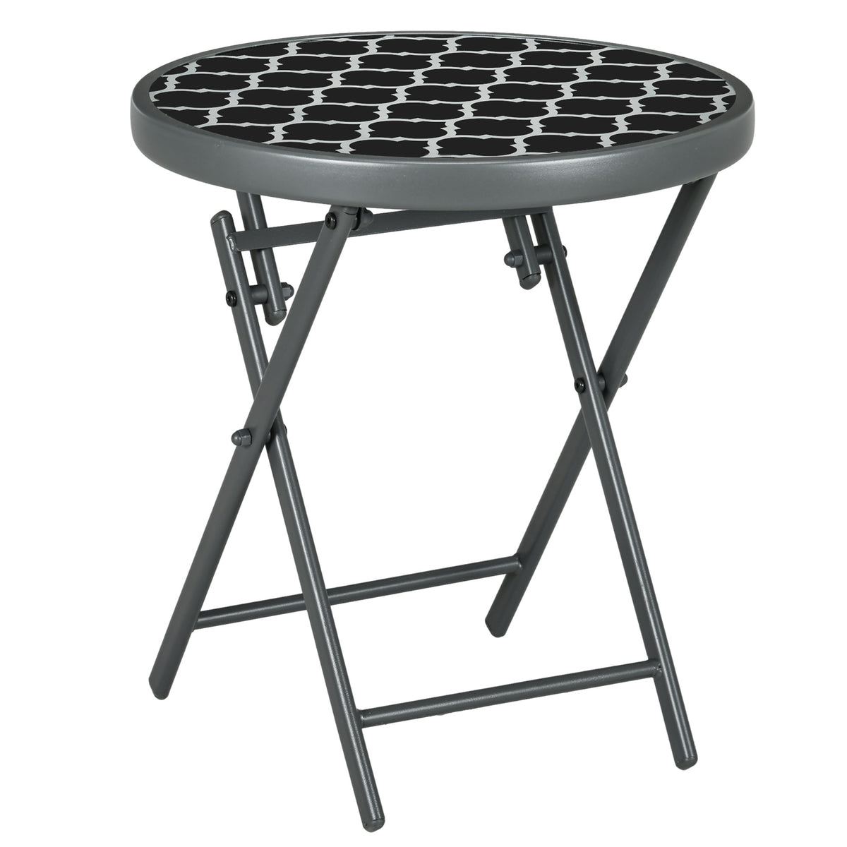 Table basse pliante table d'appoint pliante plateau en verre trempé motifs noirs et blancs en métal Ø 45 x 50 cm noir