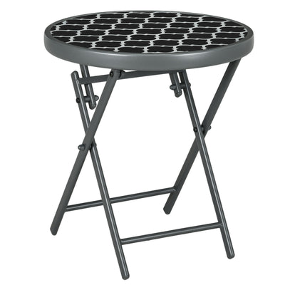 Table basse pliante table d'appoint pliante plateau en verre trempé motifs noirs et blancs en métal Ø 45 x 50 cm noir