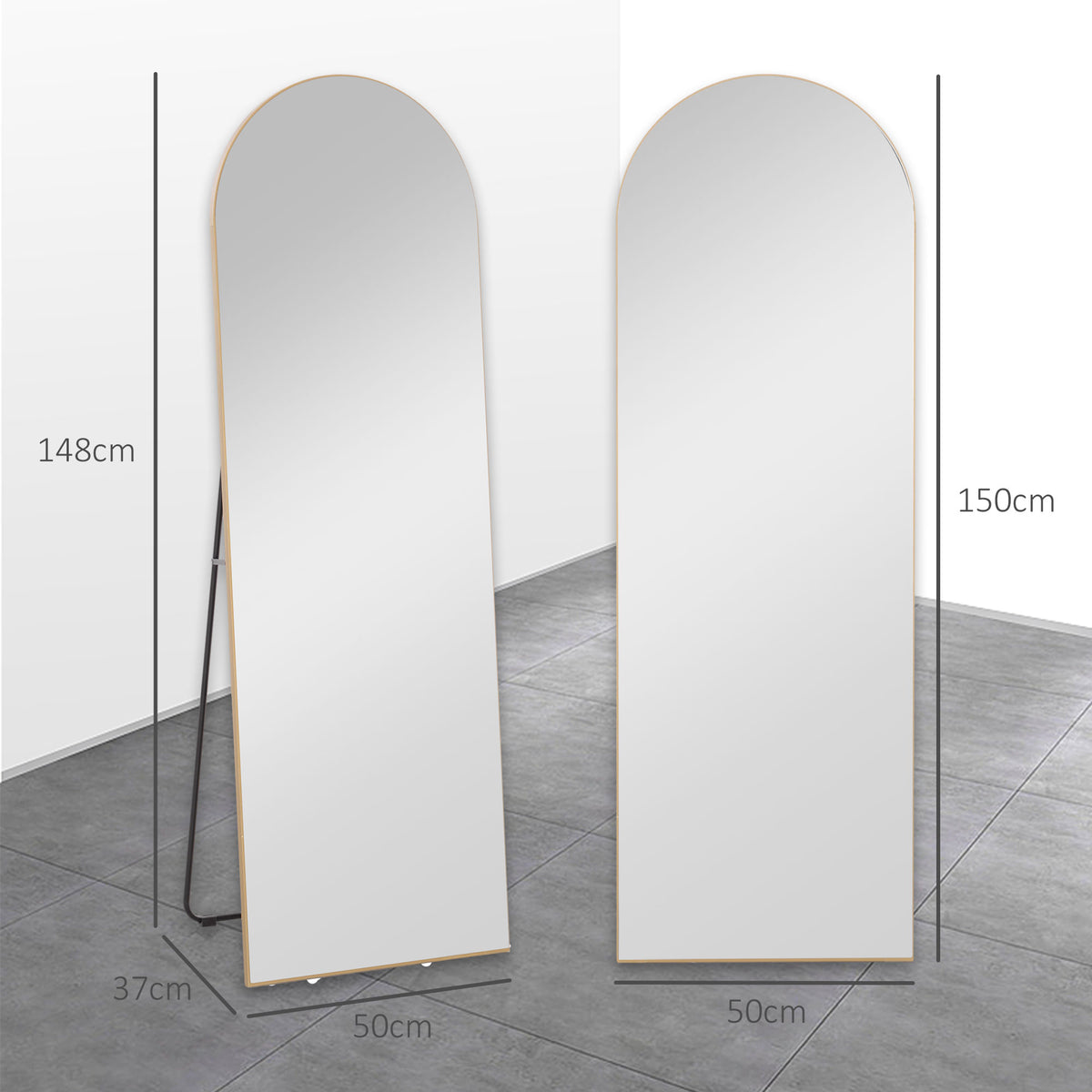 Miroir en pleine longueur 50 x 150 cm miroir sur pied grand miroir mural sans cadre  pour salon, ton doré