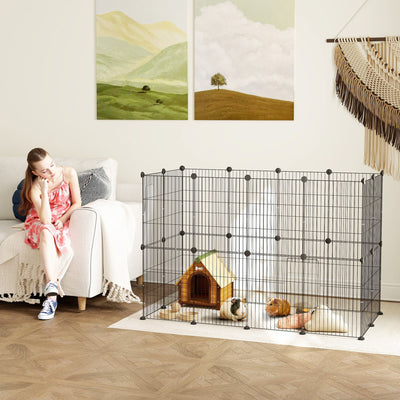 Enclos pour animaux parc pour petits animaux modulable 24 panneaux pour lapins grillagés en acier 120 x 60 x 80 cm noir