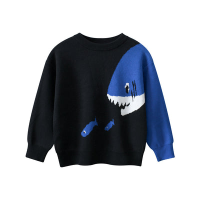 MyKids-USA® Baby Boy Kids Fish and Shark Pattern Crew Neck Long Sleeves Knitwear Pullover