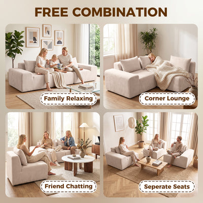 Canapé 3 Places en Chenille 320 cm, Canapé Modulaire, Assise et Accoudoirs Extra-Larges, Entièrement Compressé, Beige