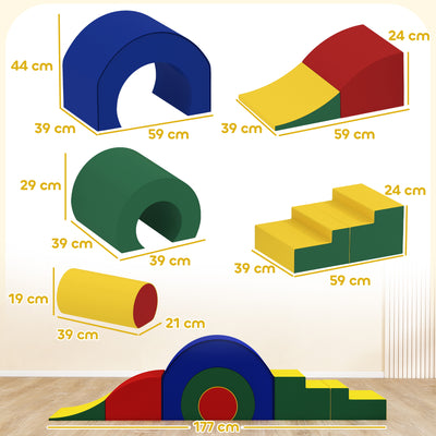 Parcours motricité enfants jouets d'escalade modulable 5 briques géantes en mousse 181 x 39 x 44 cm multicolore