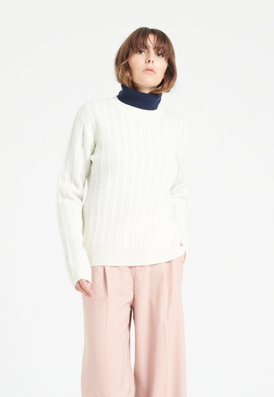 Pull col rond femme en cachemire 4 fils blanc écru - LILLY 29