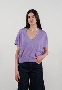 Pull col V à manches chauve souris femme en cachemire & laine ultrafin lavande - KELLY 6