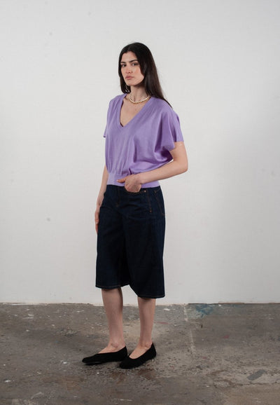 Pull col V à manches chauve souris femme en cachemire & laine ultrafin lavande - KELLY 6