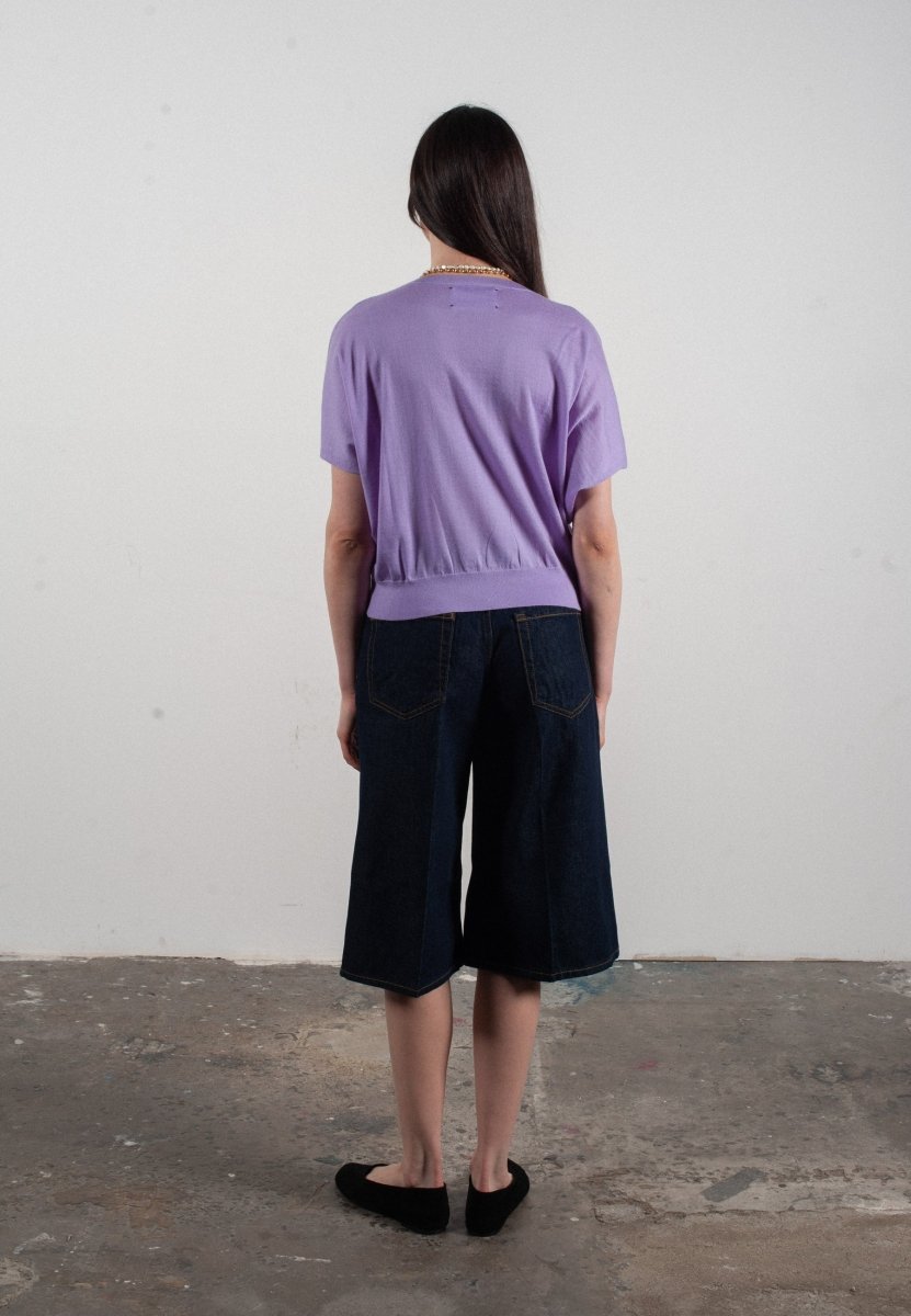 Pull col V à manches chauve souris femme en cachemire & laine ultrafin lavande - KELLY 6