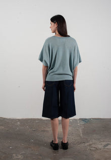 Pull col V manches chauve souris femme en cachemire vert d'eau - RIA 25