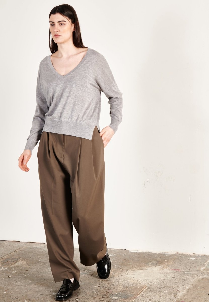 Pull col V femme en cachemire & laine ultrafin gris - KELLY 10