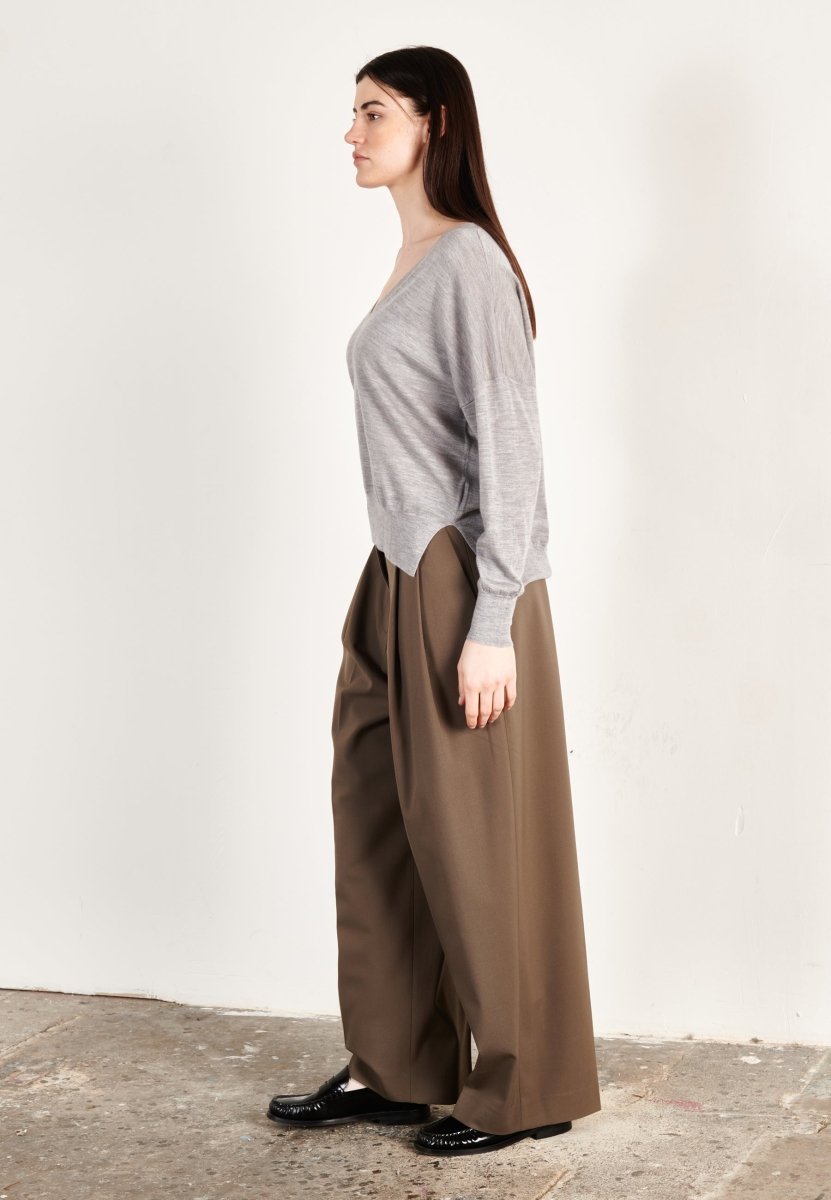 Pull col V femme en cachemire & laine ultrafin gris - KELLY 10