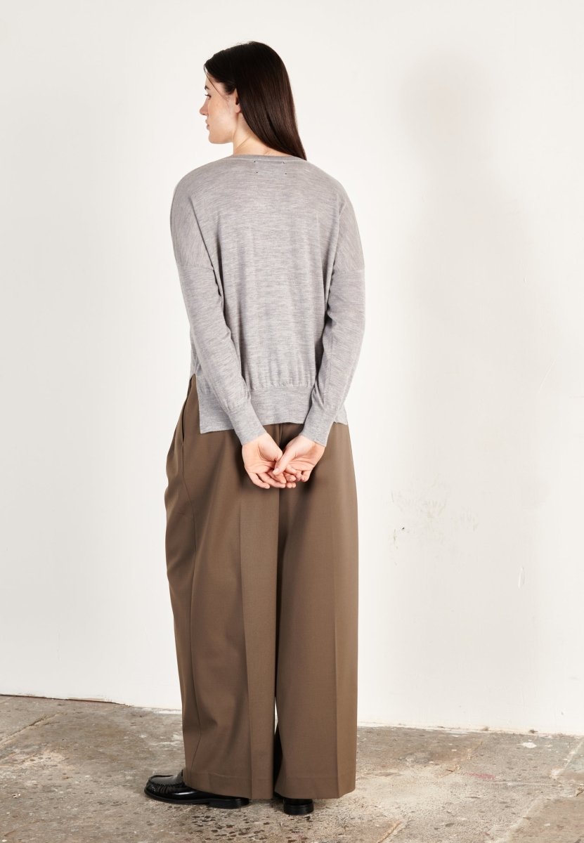 Pull col V femme en cachemire & laine ultrafin gris - KELLY 10