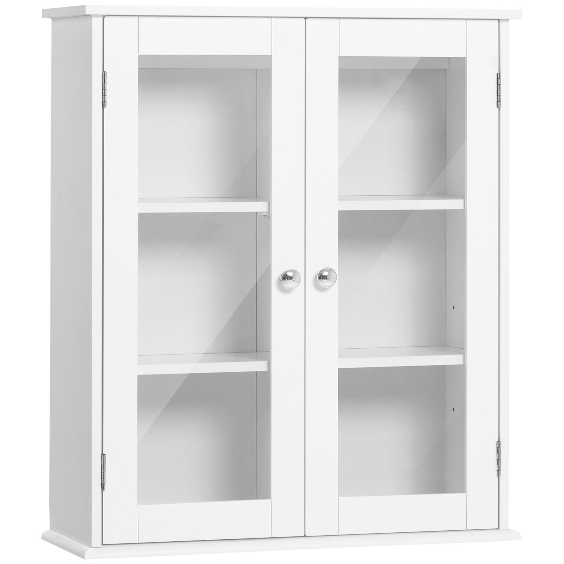 Armoire murale de salle de bain, meuble haut salle de bains avec 2 portes en verre, étagère réglable, 55x20x65cm, blanc