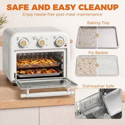 Four Friteuse à Air Chaud 12L, Four à Air Chaud Convection 1200 W avec Plaque de Cuisson, Panier de Friture, Crème