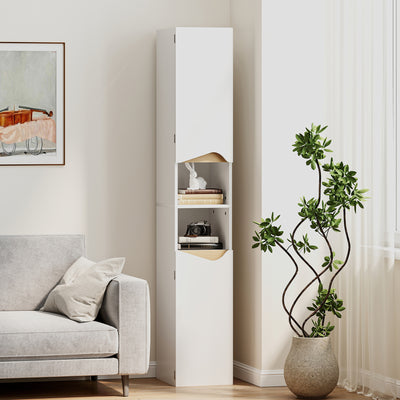 Meuble colonne salle de bain étroit, 2 portes, compartiments ouverts, étagères réglables, 30 x 34,6 x 180,5 cm, blanc