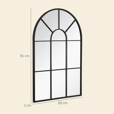 Miroir mural arqué 91 x 60 cm, miroir verrière arche style industriel, miroir de fenêtre arqué avec cadre métallique, pour salon, chambre, couloir, noir