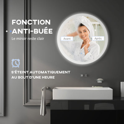 Miroir rond lumineux LED de salle de bain Ø 70 cm mural éclairage interrupteur tactile système antibuée 35W blanc argent