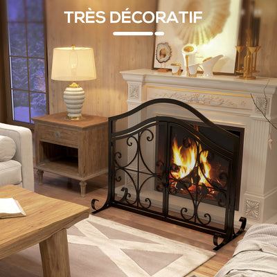 Grille de protection pour cheminée panneau unique en maille d'acier 105 x 40 x 80,5 cm noir