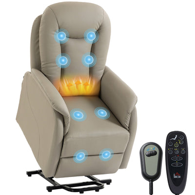 Fauteuil Releveur Électrique Massage Vibration et Chaleur, Fauteuil Relax Électrique en PU, Dossier Inclinable, Gris
