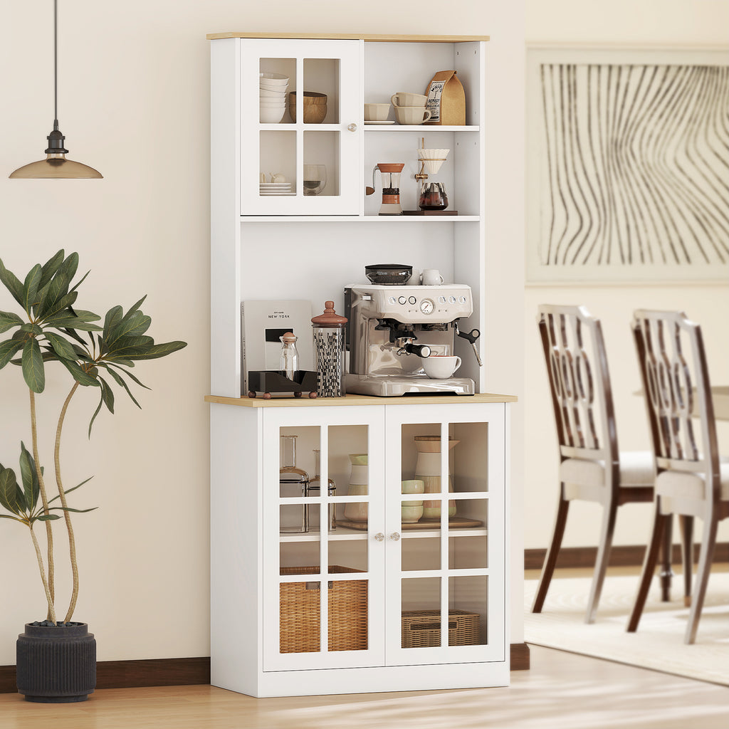 Buffet cuisine, meuble cuisine rangement haut, meuble de rangement avec plan de travail, 3 portes vitrées, 2