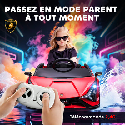 Voiture électrique Enfants de Sport Véhicule électrique Lamborghini Sian 12 V - V. Max. 5 Km/h avec Télécommande 2,4G Effets sonores + Lumineux Rouge