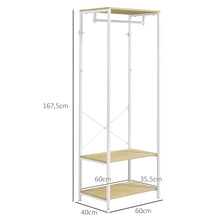 Porte-Manteaux avec tringle et 2 étagère à chaussures 60L x 40l x 167,5H cm Aspect bois Clair métal Blanc