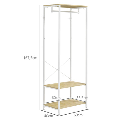 Porte-Manteaux avec tringle et 2 étagère à chaussures 60L x 40l x 167,5H cm Aspect bois Clair métal Blanc