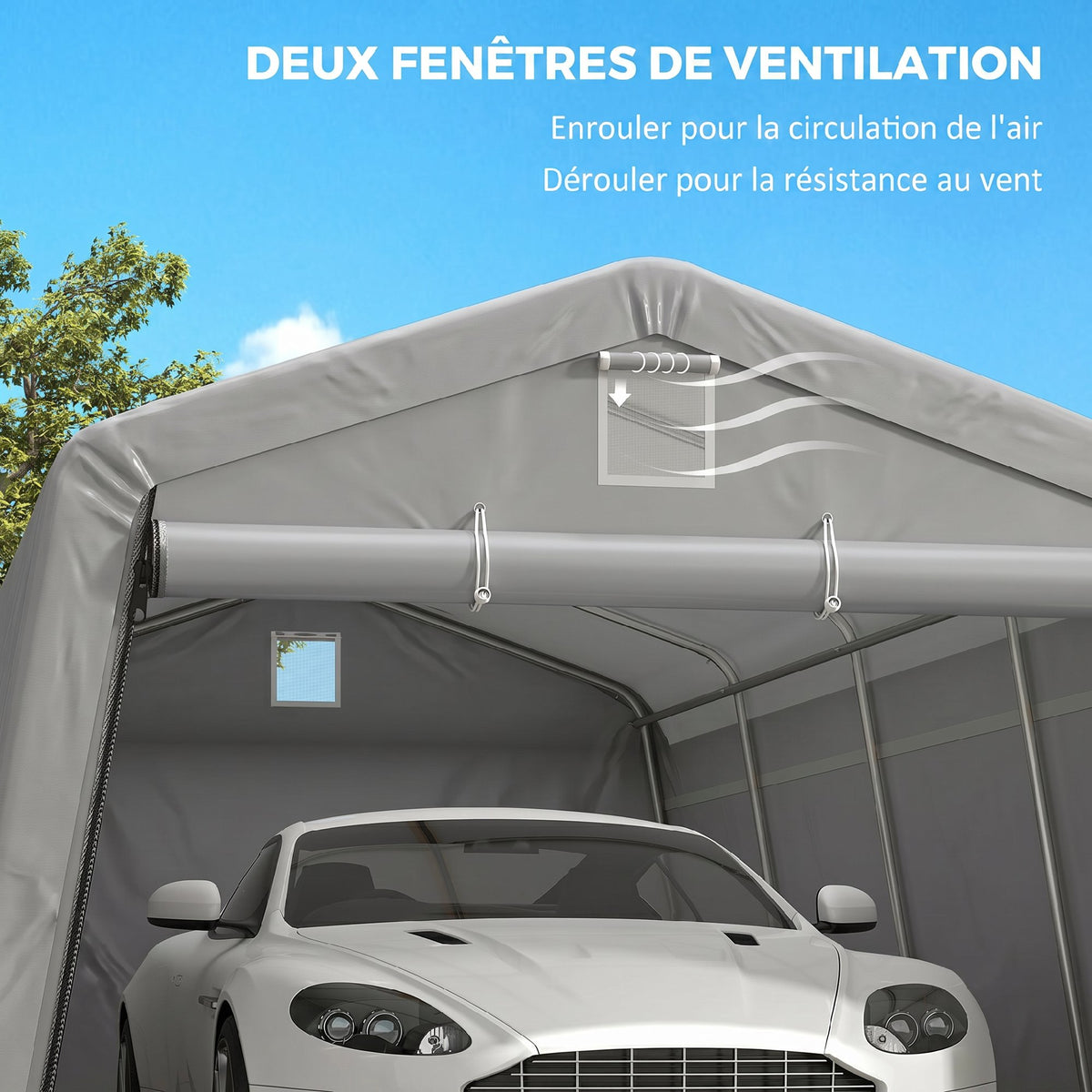 Tente garage carport dim. 6,2L x 3,3l x 2,4H m acier galvanisé robuste PE haute densité 150 g/m² imperméable anti-UV