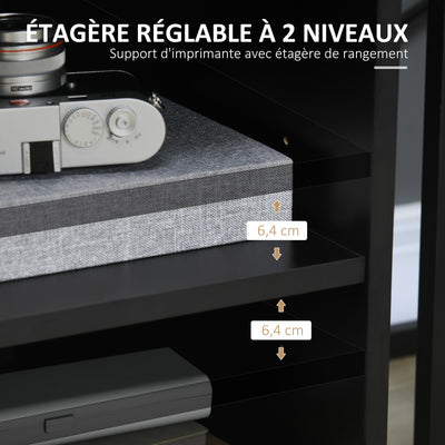 Support d'imprimante organiseur bureau caisson placard porte 3 niches + grand plateau panneaux particules noir